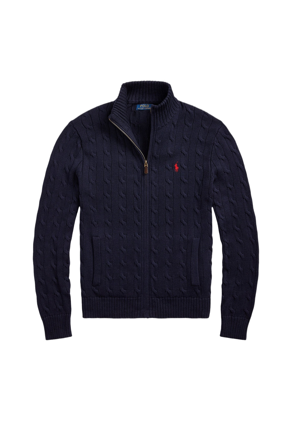 Cable-Knit Cotton Full-Zip Sweater Navy blue