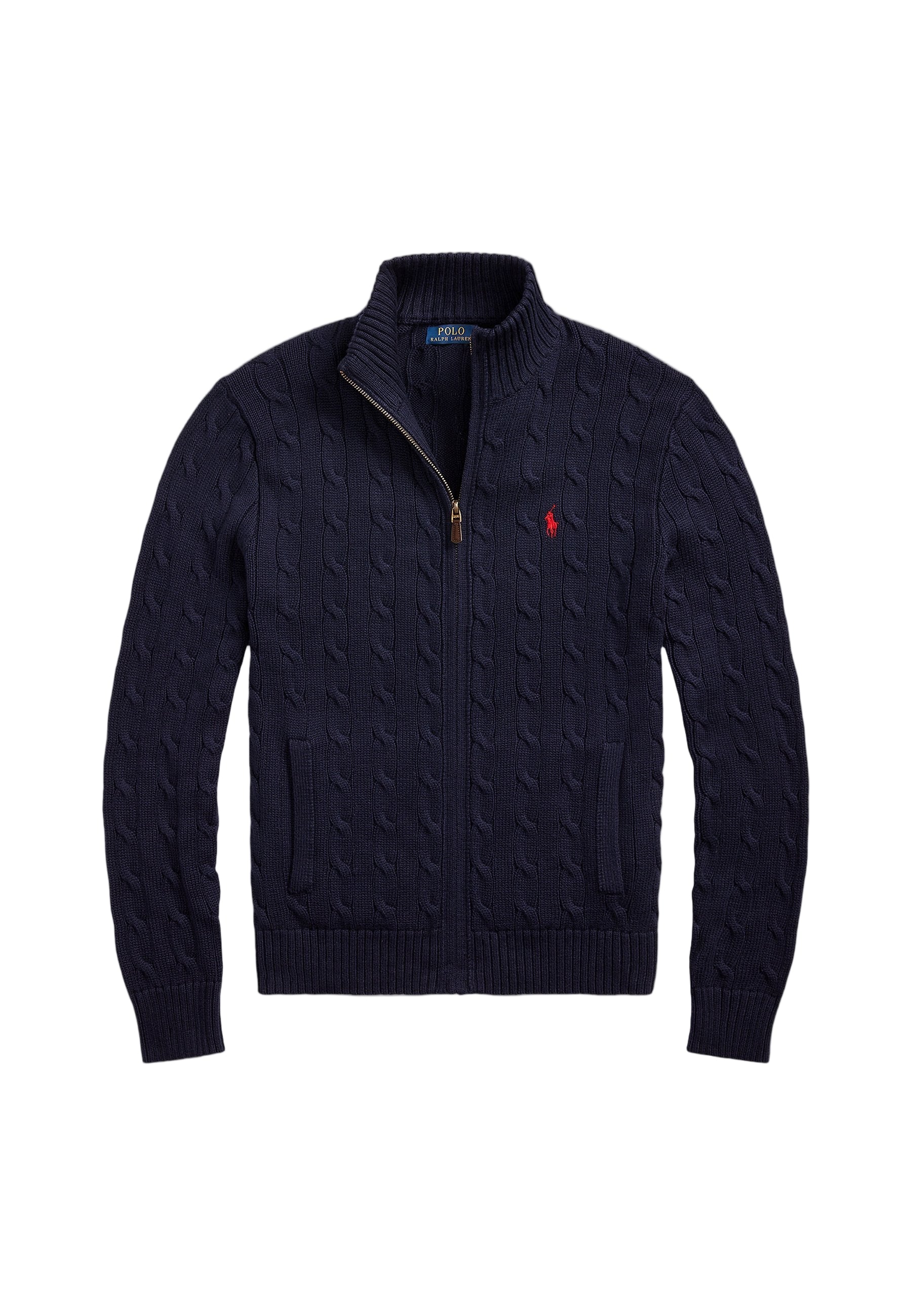 Cable-Knit Cotton Full-Zip Sweater Navy blue